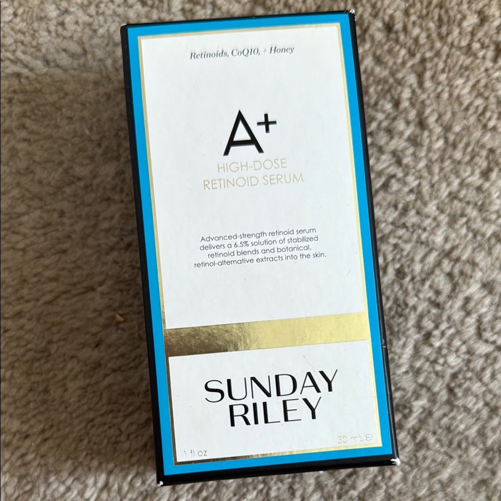 Sunday Riley A+ Retinoid Serum in Black and Blue Packaging